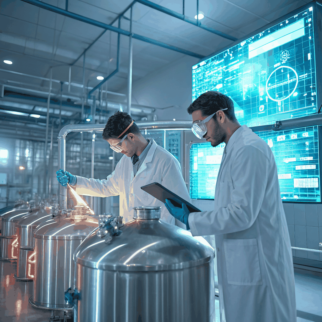 A sleek, matteâ€‘black incubator interior illuminated by red indicator lights, rows of transparent culture dishes, and a monotone data panel displaying temperature setâ€‘points.